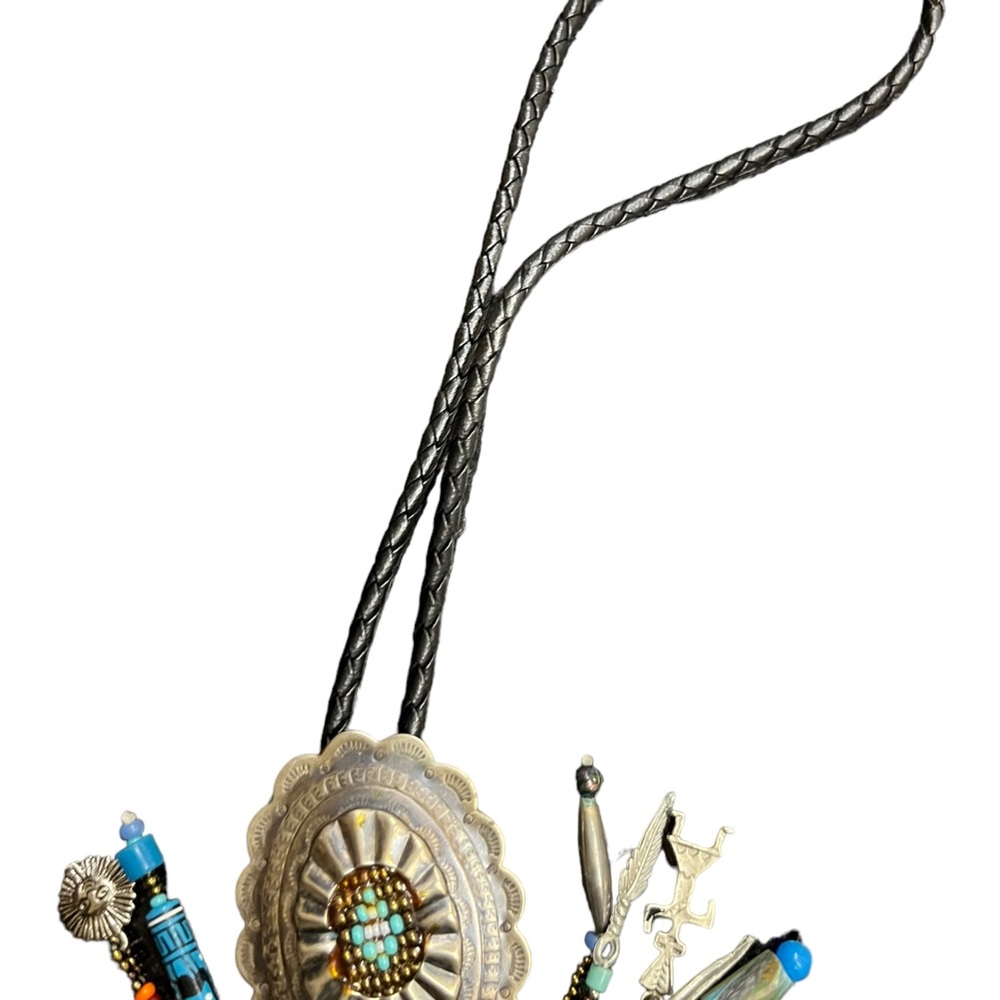 Vintage Leather Bolo Tie Southwestern Beads Gemstone Beads Multi-strand - Picture 12 of 16